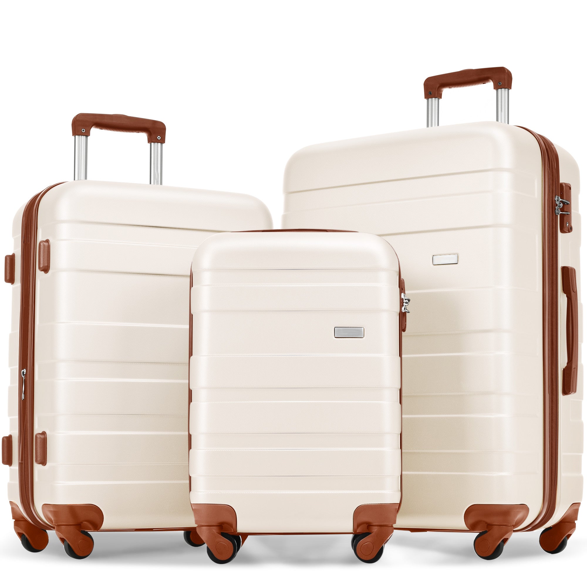 Luggage Sets New Model ABS Hardshell 3pcs Clearance Luggage Hardside Lightweight Durable Suitcase Sets Spinner Wheels Suitcase With TSA Lock 20 24 28  Ivory And Brown