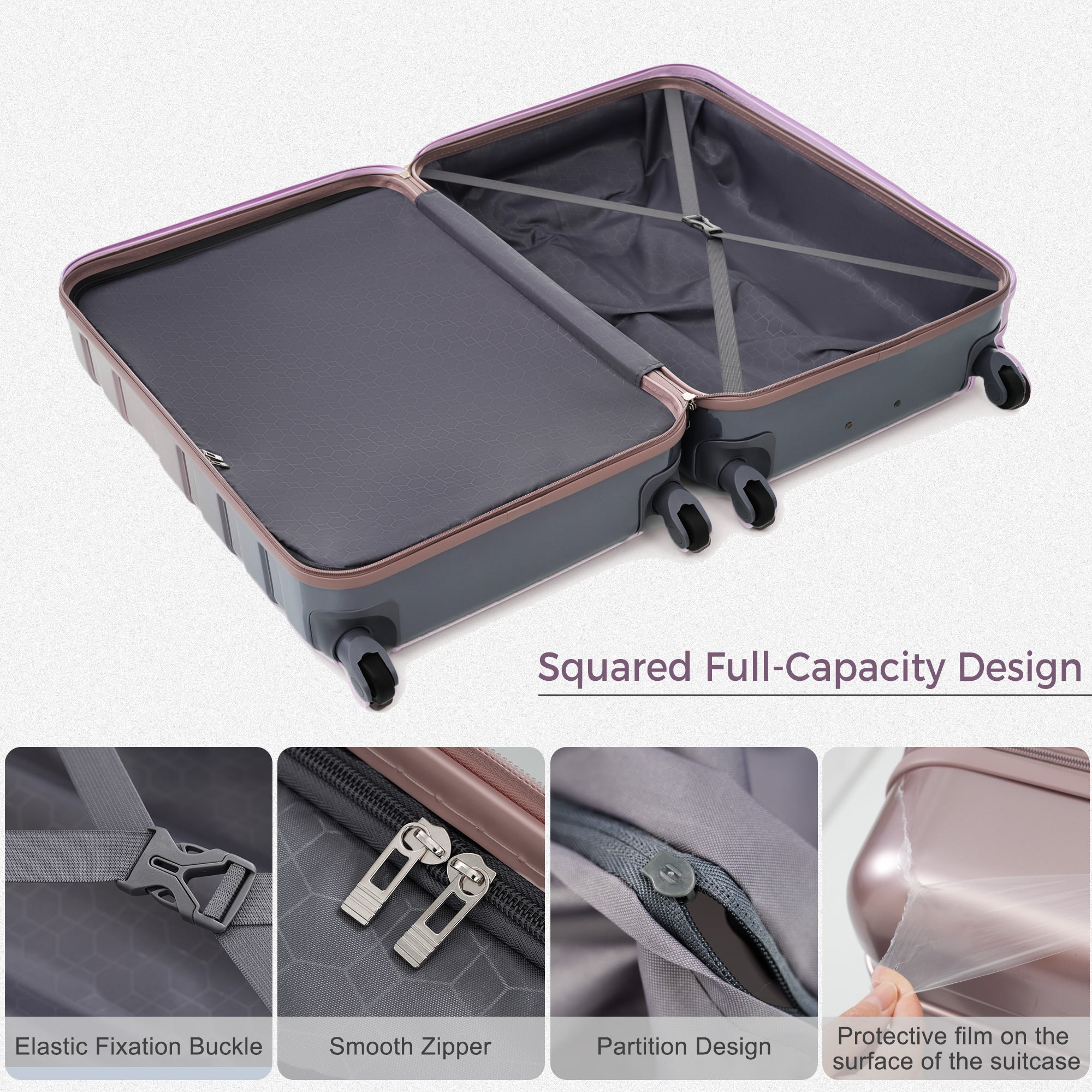 Luggage Sets New Model ABS Hardshell 3pcs Clearance Luggage Hardside Lightweight Durable Suitcase Sets Spinner Wheels Suitcase With TSA Lock 20 24 28 Golden