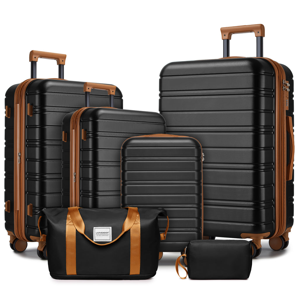 Luggage Sets 6 Piece With Duffel Bags, Hardside Expandable Suitcases With Spinner Wheels, Black
