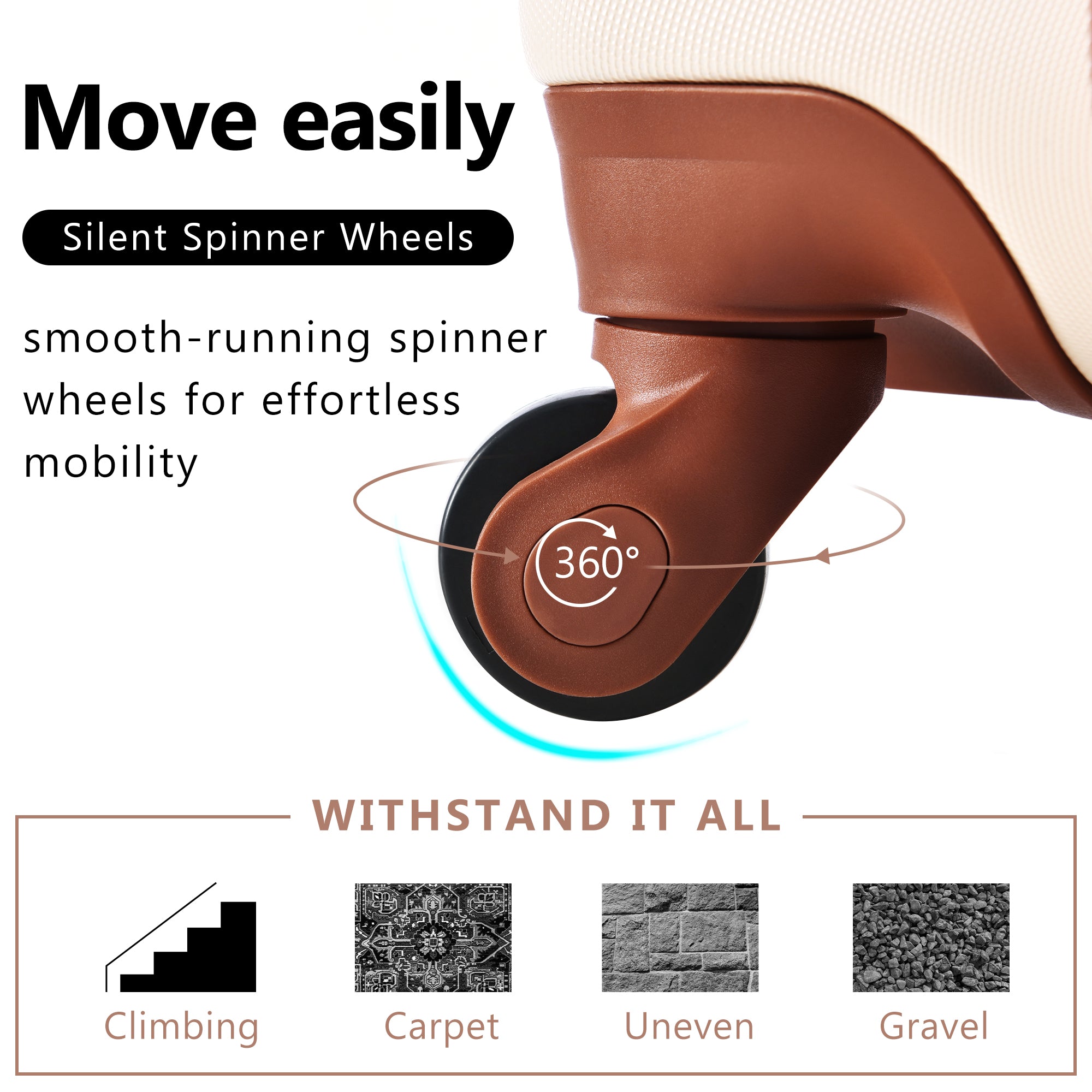 Luggage Sets New Model ABS Hardshell 3pcs Clearance Luggage Hardside Lightweight Durable Suitcase Sets Spinner Wheels Suitcase With TSA Lock 20 24 28  Ivory And Brown