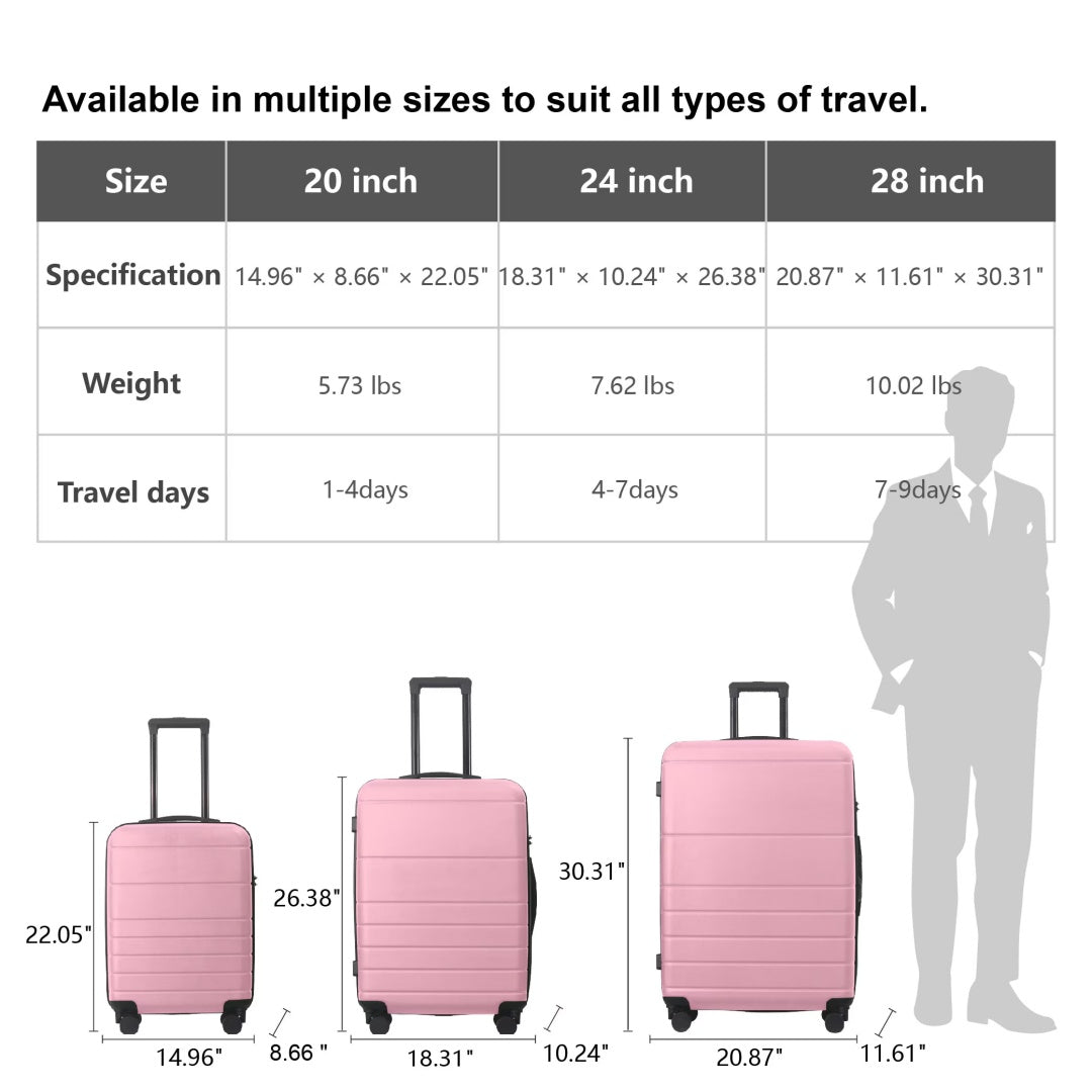 Luggage Sets ABS Hardshell 3pcs Luggage, Lightweight Durable Suitcase Sets Spinner Wheels Suitcase With TSA Lock 20''24''28'' Available Pink