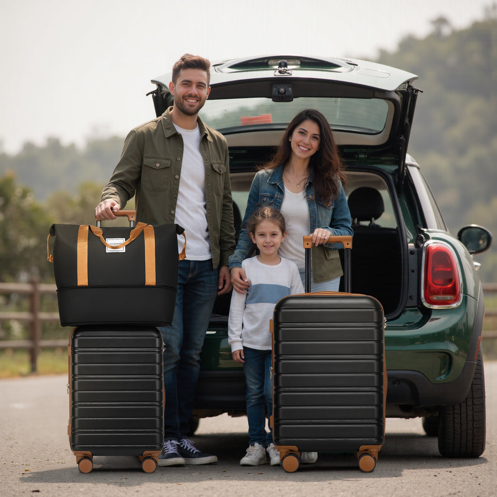 Luggage Sets 6 Piece With Duffel Bags, Hardside Expandable Suitcases With Spinner Wheels, Black