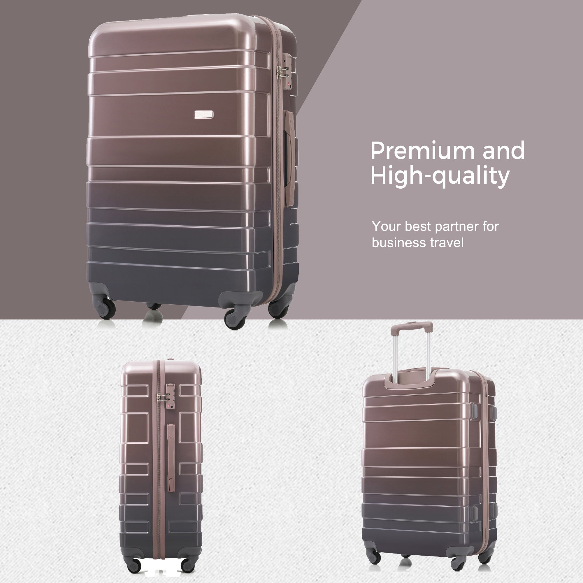 Luggage Sets New Model ABS Hardshell 3pcs Clearance Luggage Hardside Lightweight Durable Suitcase Sets Spinner Wheels Suitcase With TSA Lock 20 24 28 Golden