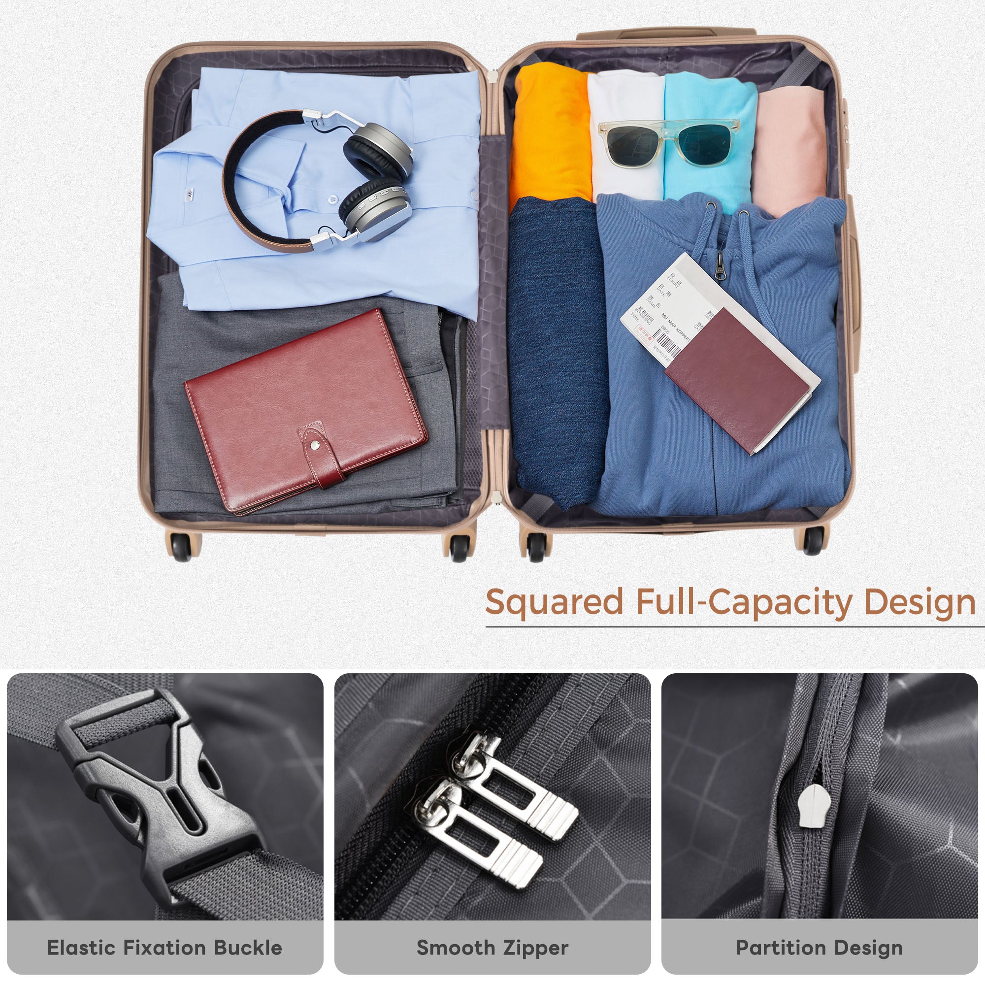 Luggage Sets New Model ABS Hardshell 3pcs Clearance Luggage Hardside Lightweight Durable Suitcase Sets Spinner Wheels Suitcase With TSA Lock 20 24 28   Tan