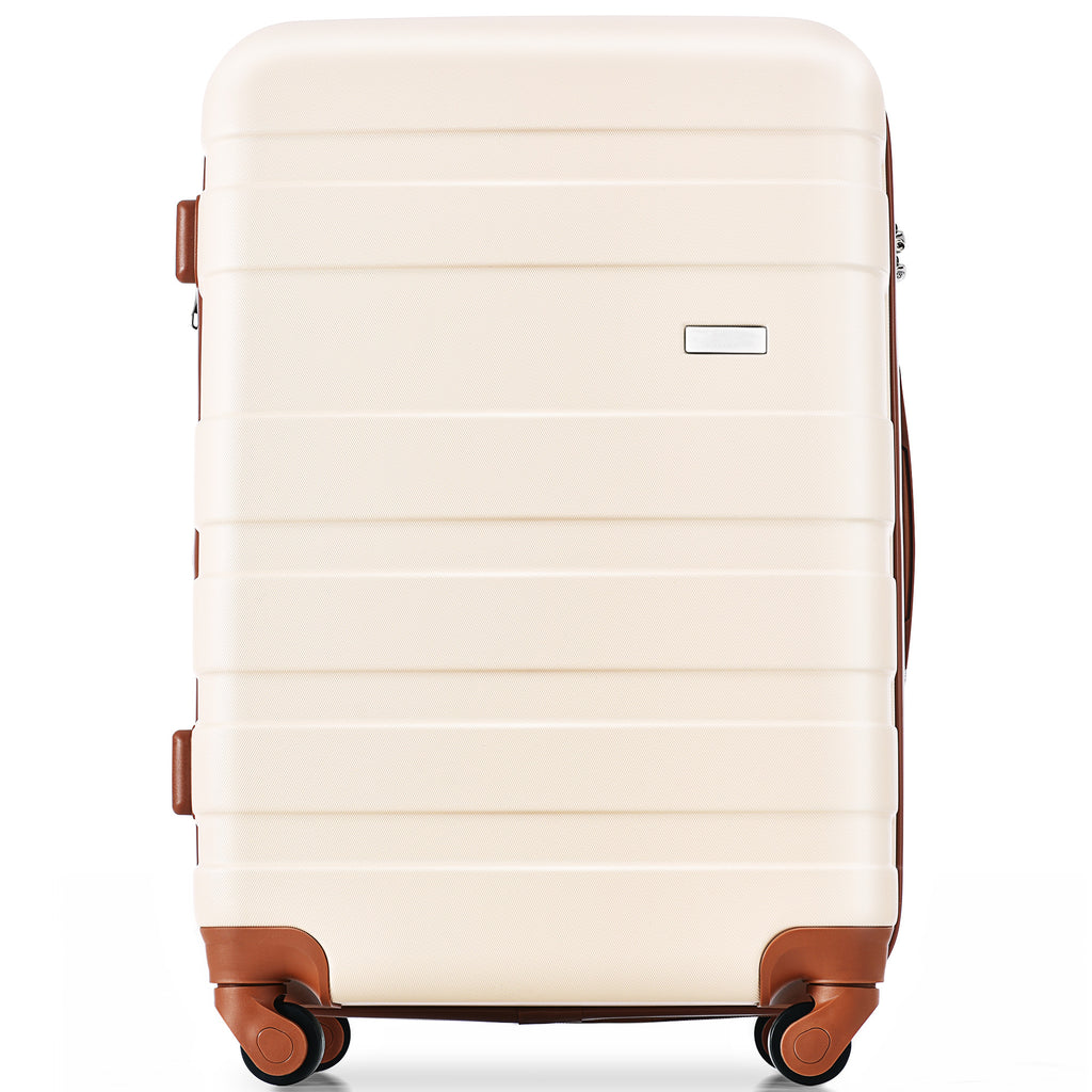 Luggage Sets New Model ABS Hardshell 3pcs Clearance Luggage Hardside Lightweight Durable Suitcase Sets Spinner Wheels Suitcase With TSA Lock 20 24 28  Ivory And Brown