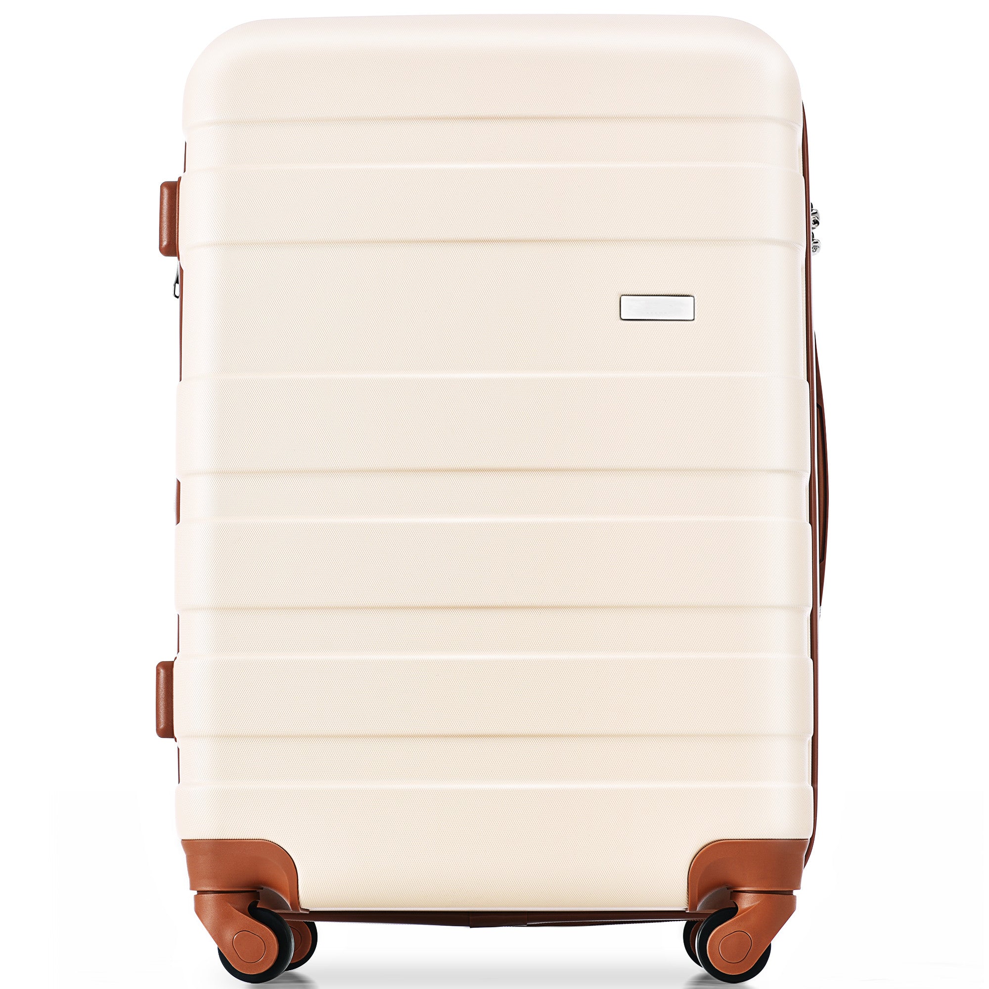 Luggage Sets New Model ABS Hardshell 3pcs Clearance Luggage Hardside Lightweight Durable Suitcase Sets Spinner Wheels Suitcase With TSA Lock 20 24 28  Ivory And Brown