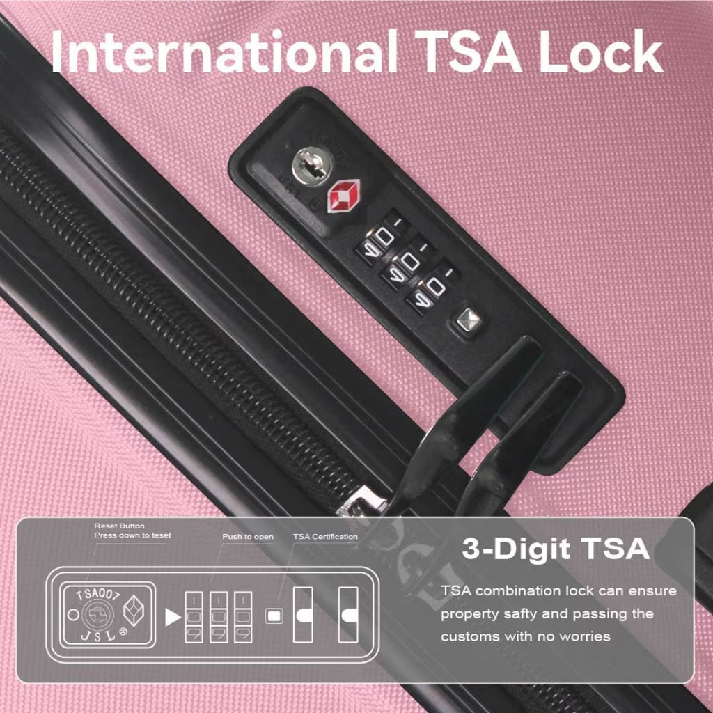Luggage Sets ABS Hardshell 3pcs Luggage, Lightweight Durable Suitcase Sets Spinner Wheels Suitcase With TSA Lock 20''24''28'' Available Pink