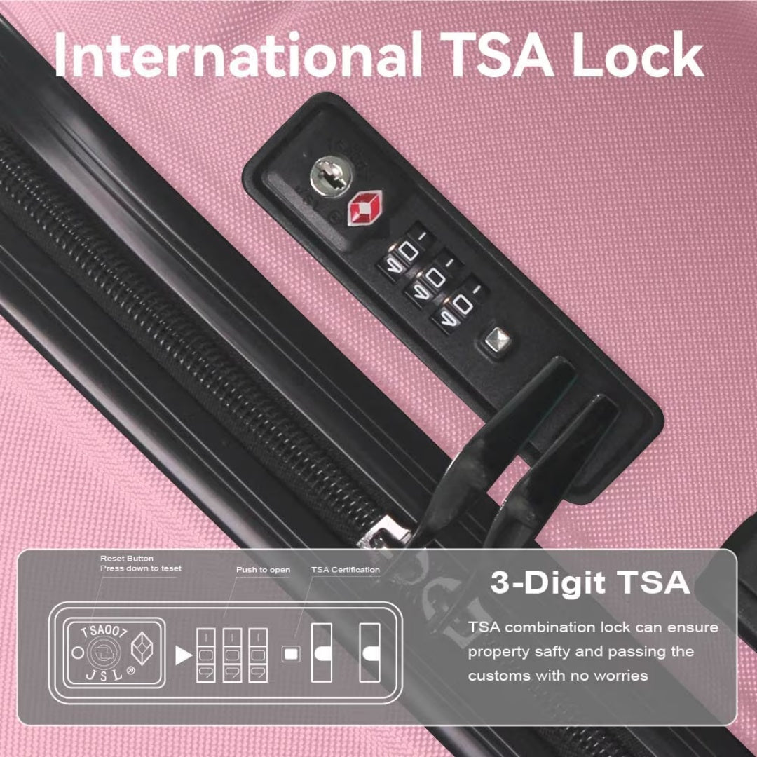 Luggage Sets ABS Hardshell 3pcs Luggage, Lightweight Durable Suitcase Sets Spinner Wheels Suitcase With TSA Lock 20''24''28'' Available Pink