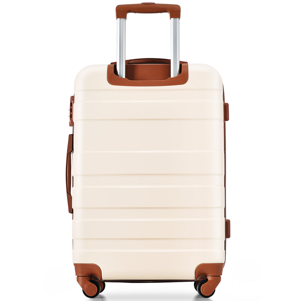 Luggage Sets New Model ABS Hardshell 3pcs Clearance Luggage Hardside Lightweight Durable Suitcase Sets Spinner Wheels Suitcase With TSA Lock 20 24 28  Ivory And Brown