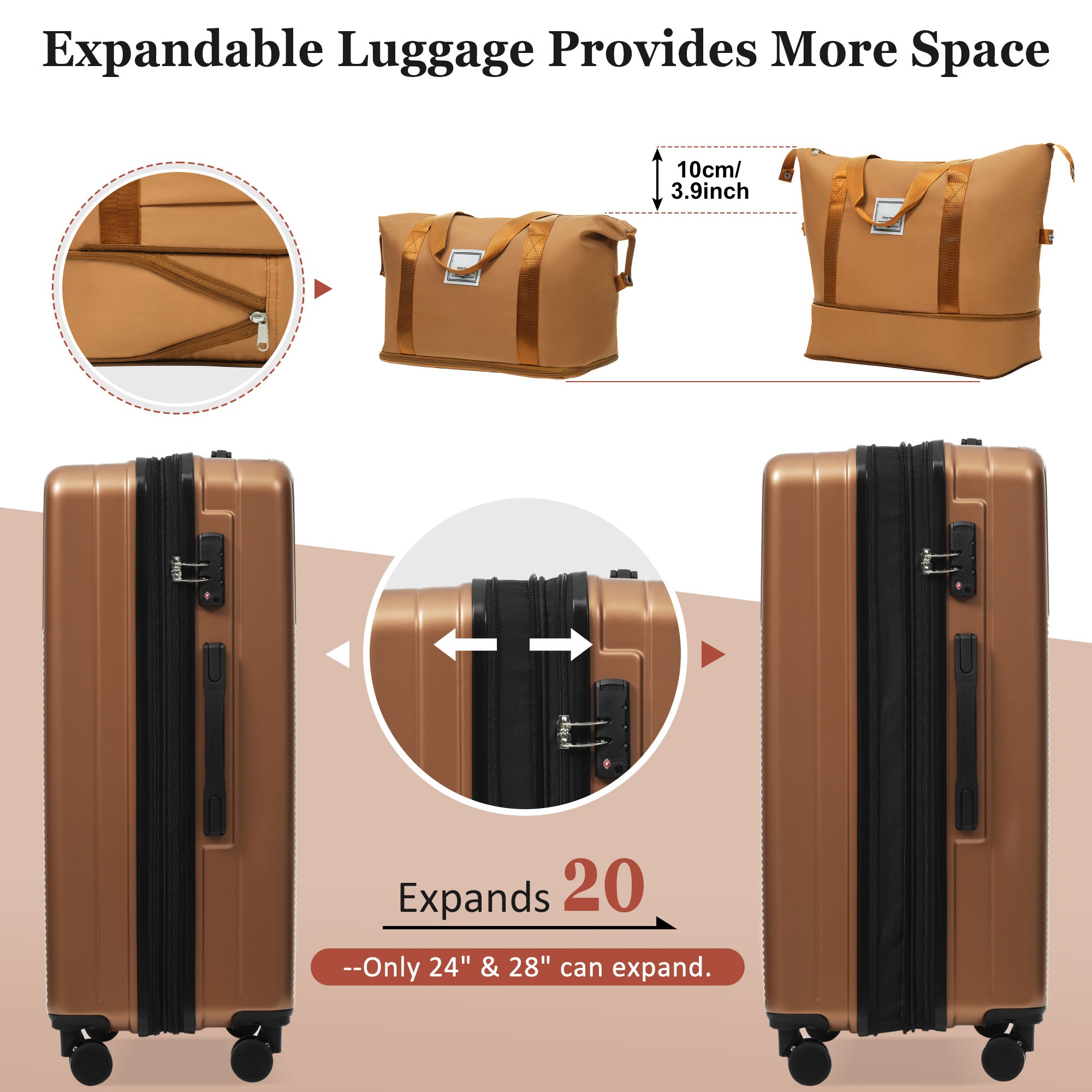 Luggage Sets 5 Piece With Half-opening, Hardside Carry On Suitcase Set With Double Spinner Wheel, Lightweight Travel Luggage With USB Port,TSA Locks