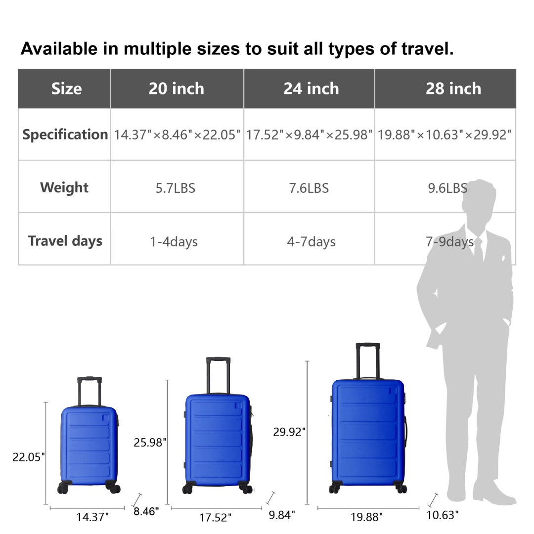 Luggage Sets ABS Hardshell 3pcs Luggage, Lightweight Durable Suitcase Sets Spinner Wheels Suitcase 20-24-28  BLUE