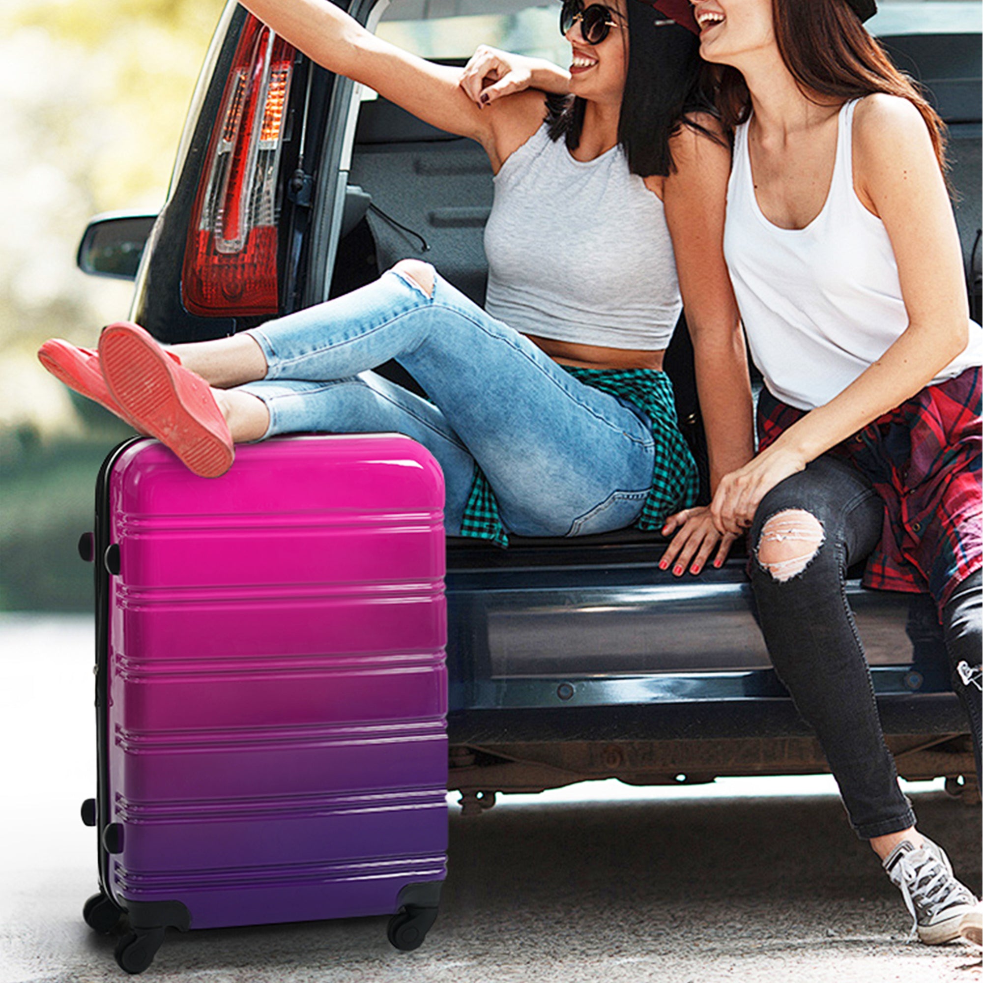 Hardshell Luggage Sets 3 Piece Gradient Color Expandable Suitcase With Spinner Wheels And TSA Lock Lightweight 20 24 28 Available,Purple And Pink