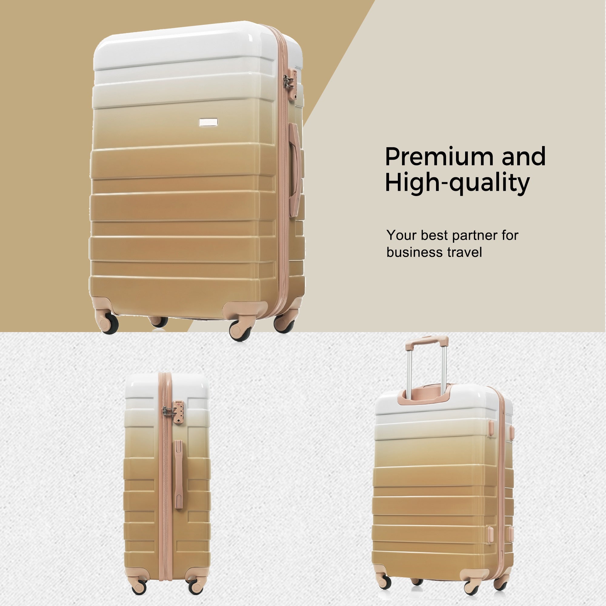Luggage Sets New Model ABS Hardshell 3pcs Clearance Luggage Hardside Lightweight Durable Suitcase Sets Spinner Wheels Suitcase With TSA Lock 20 24 28   Tan