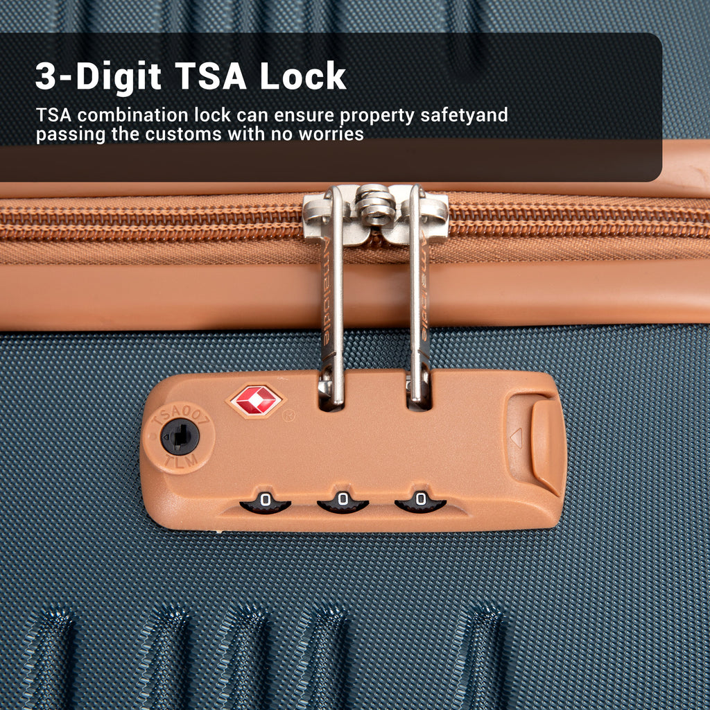 6 Piece Luggage Set, ABS Hard Shell Travel Suitcase With TSA Lock,DARK GREEN
