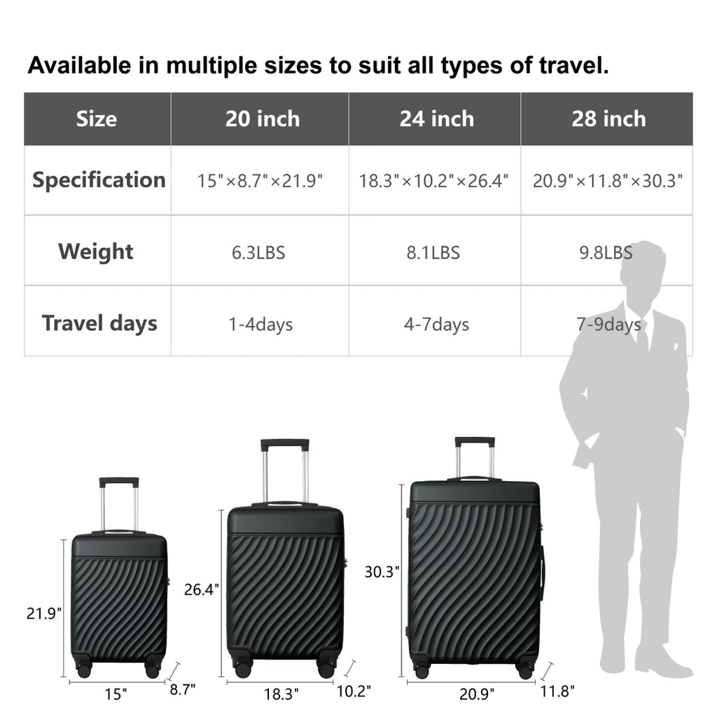 Luggage Sets ABS Hardshell 3pcs Luggage, Lightweight Durable Suitcase Sets Spinner Wheels Suitcase With TSA Lock 20''24''28'' Available Dark Green