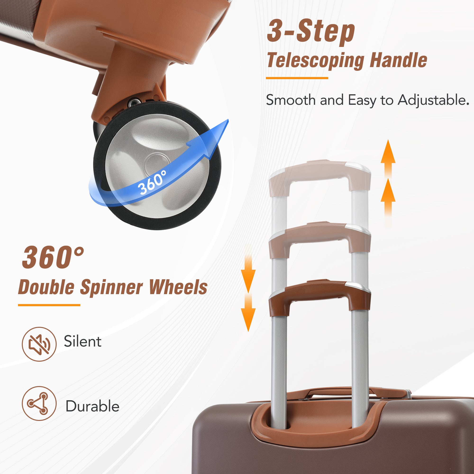 Hardshell Luggage Sets 3 Pieces 20-24 Luggages And Cosmetic Case Spinner Suitcase With TSA Lock Lightweight,Brown