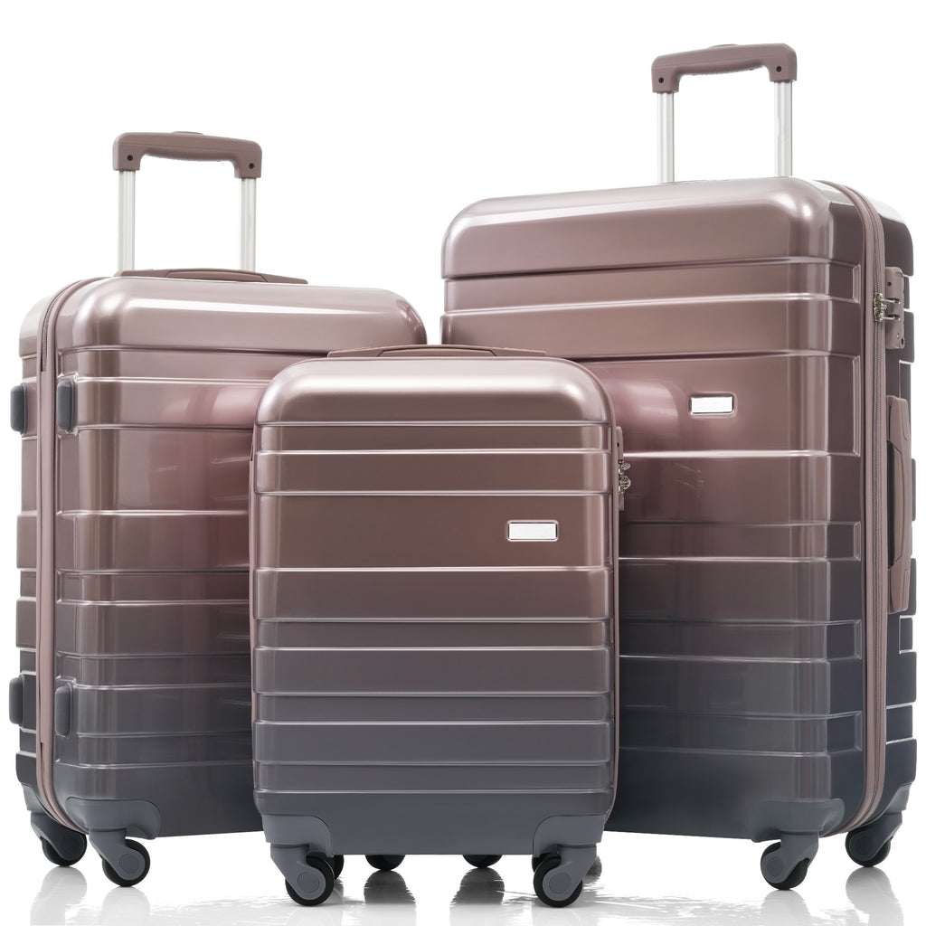 Luggage Sets New Model ABS Hardshell 3pcs Clearance Luggage Hardside Lightweight Durable Suitcase Sets Spinner Wheels Suitcase With TSA Lock 20 24 28 Golden
