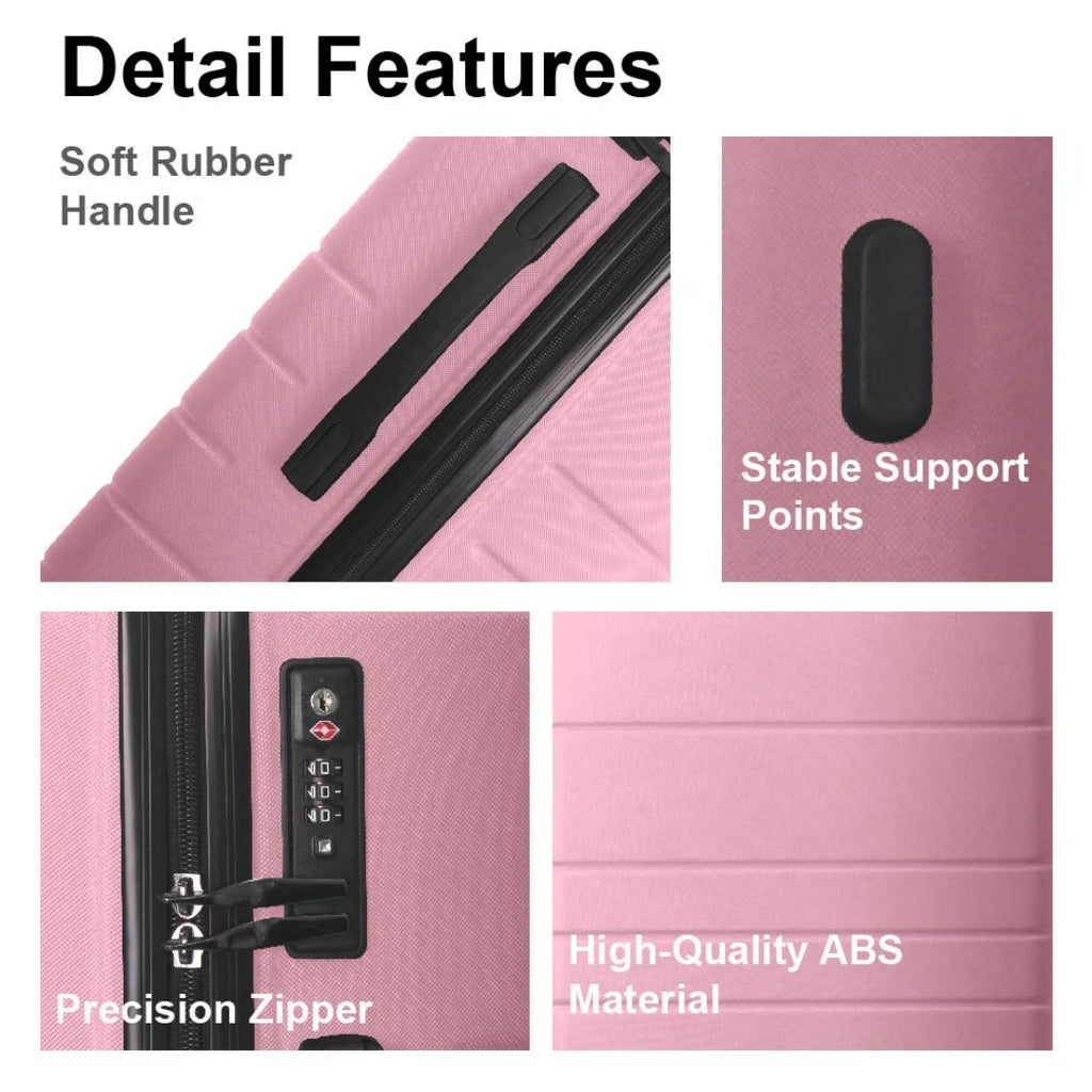 Luggage Sets ABS Hardshell 3pcs Luggage, Lightweight Durable Suitcase Sets Spinner Wheels Suitcase With TSA Lock 20''24''28'' Available Pink