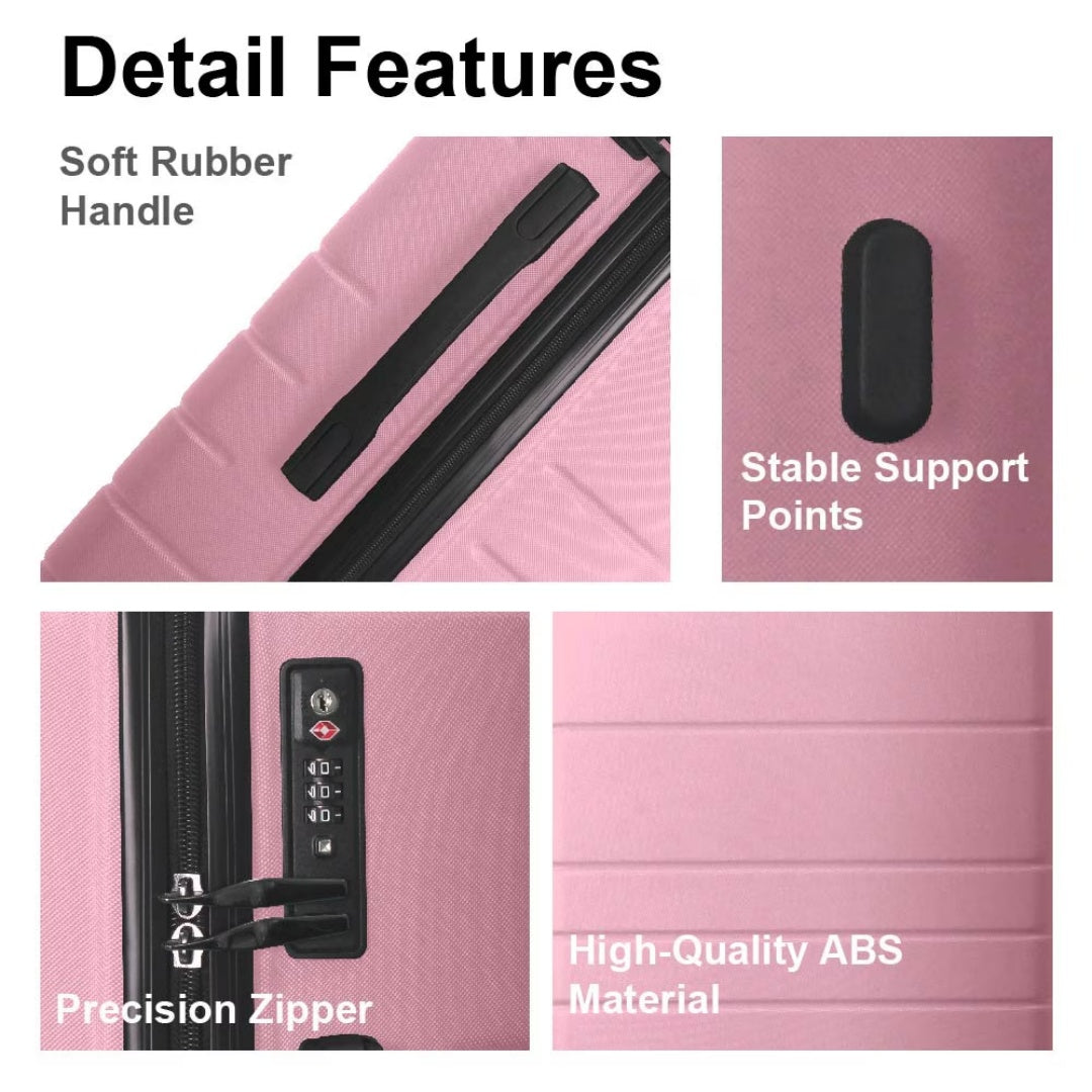 Luggage Sets ABS Hardshell 3pcs Luggage, Lightweight Durable Suitcase Sets Spinner Wheels Suitcase With TSA Lock 20''24''28'' Available Pink