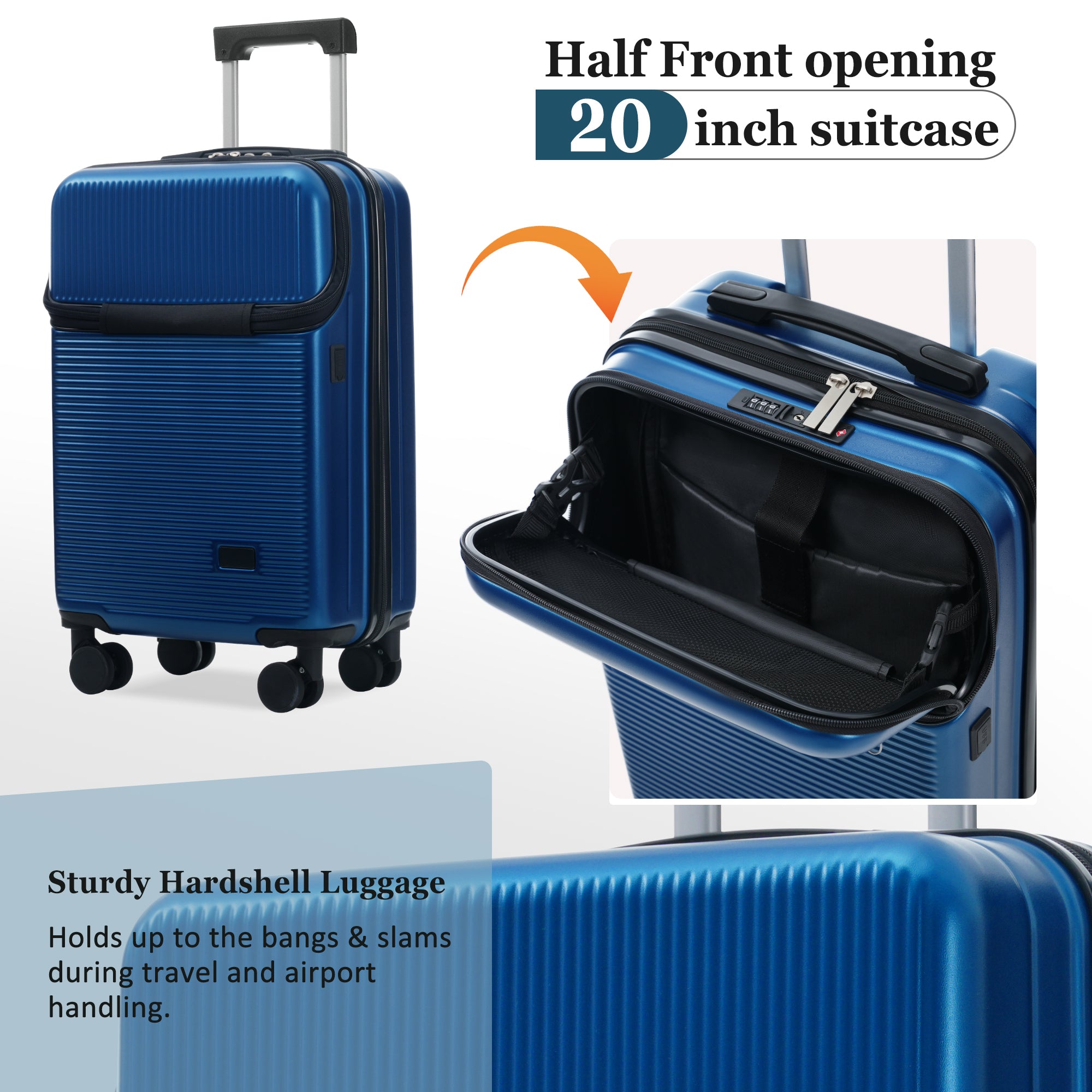 Luggage Sets 5 Piece With Half-opening, Hardside Carry On Suitcase Set With Double Spinner Wheel, Lightweight Travel Luggage With USB Port,TSA Locks